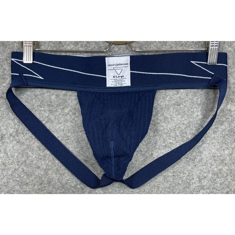 Sweaty Johnson Jockstrap Jock Strap Mens XL Navy Blue White Gay Interest